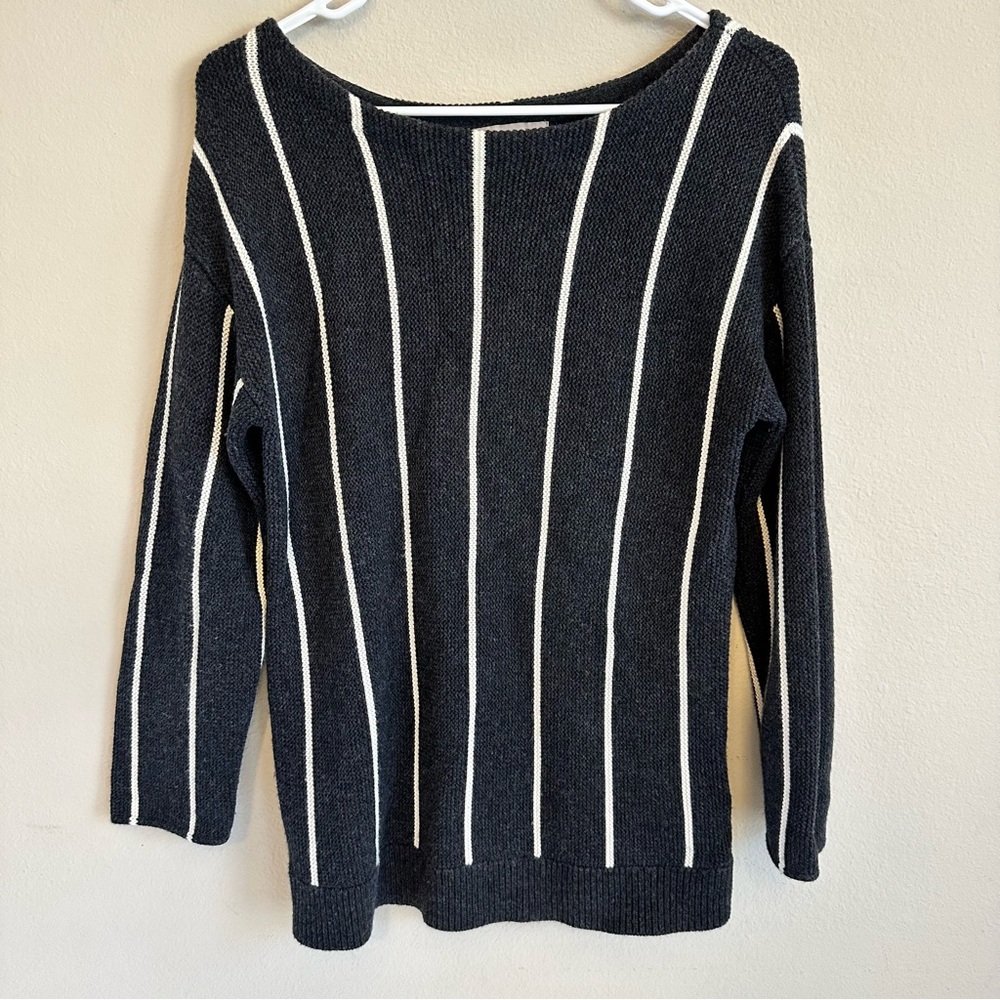 BR Gray White Striped Boatneck Knit Sweater Large Office Preppy Business Casual - Picture 3 of 7